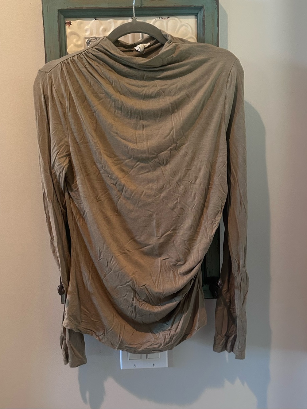Hem & Thread Taupe Ruched Draped Cowl Neck Top Size Large